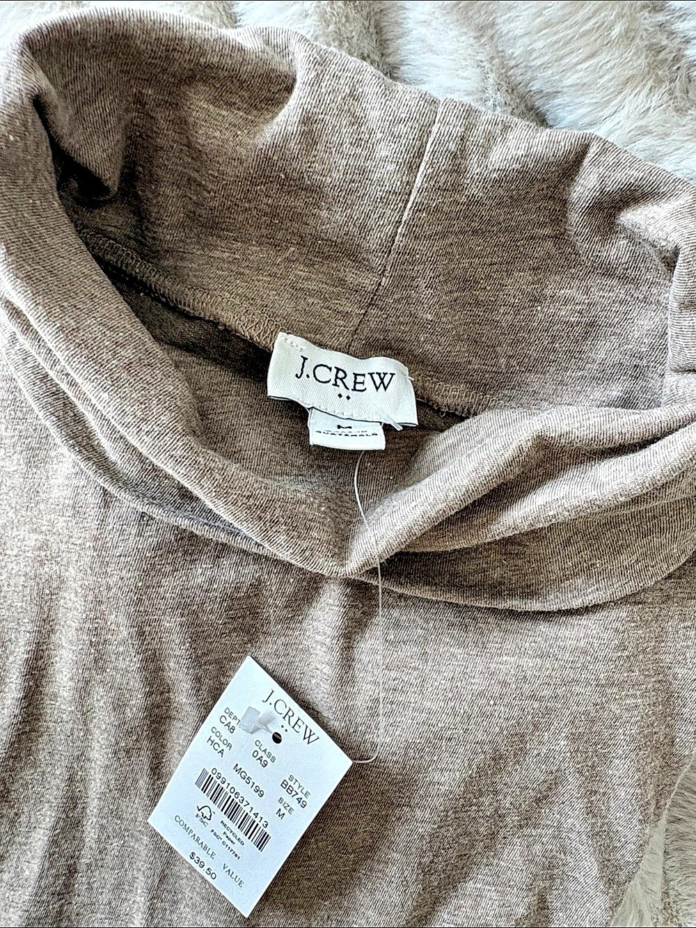 J.Crew NWT Heather Brown Turtleneck Long Sleeve Top Size M